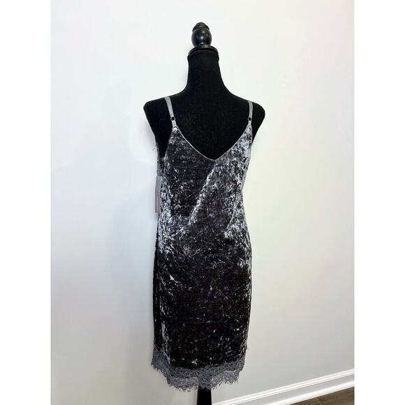 Anthropologie Porridge Tessie Velvet Mini Dress in Silver Gray Medium Lace Trim - Picture 3 of 7